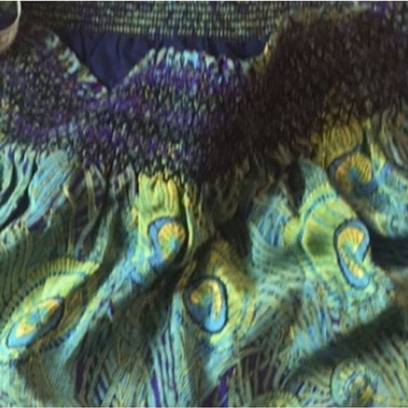 Anthropologie Silk Skirt Peacock Feather Print Kimchi Blue - Picture 13 of 14